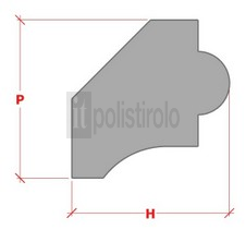 Fugura raffigurante la sezione relativa alla cornice in polistirolo per pareti interne della itpolistirolo mod. CPL-005