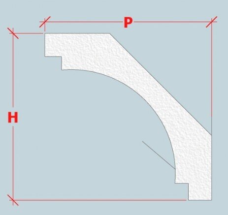 Fugura raffigurante la sezione relativa alla cornice per pareti interne in polistirene della itpolistirolomod. CPL-002