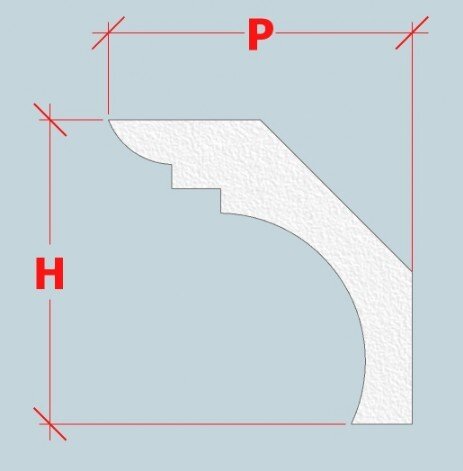 Fugura raffigurante la sezione relativa alla cornice per pareti interne in polistirene della itpolistirolo mod. CPL-009