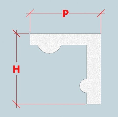 Fugura raffigurante la sezione relativa alla cornice per pareti interne in polistirene della itpolistirolo mod. CPL-010
